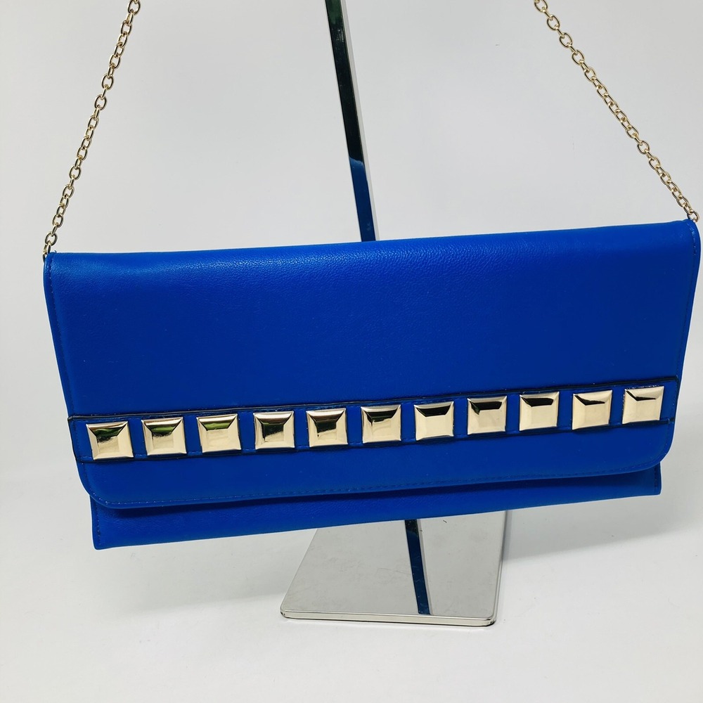 MMS Studio Women's Blue Shoulder Bag Clutch Crossbody Messenger Gold Chain
